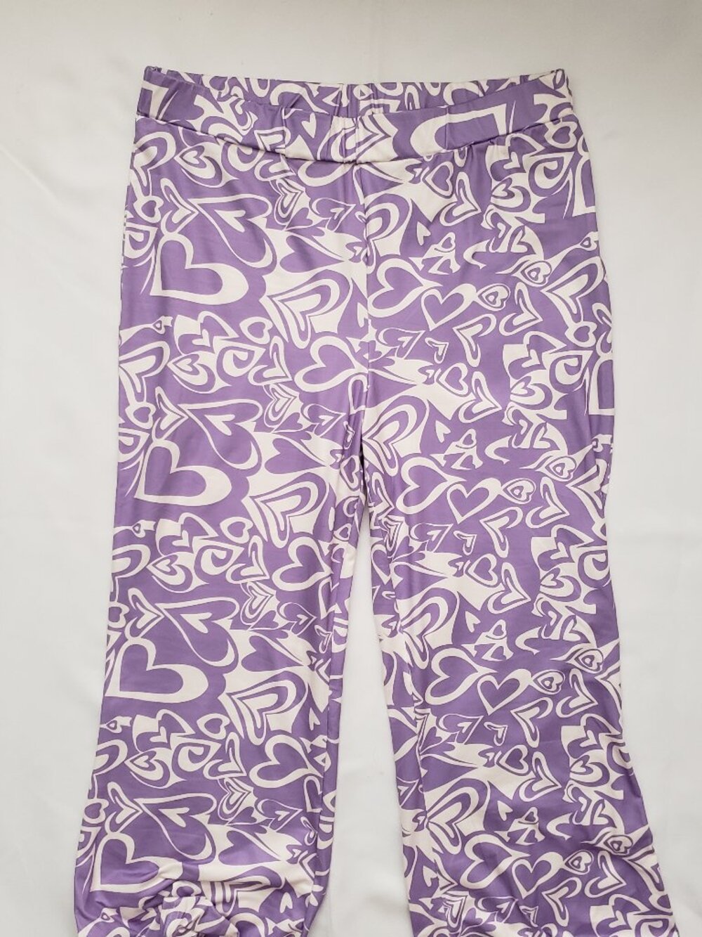 Shein size Large purple white heart bell bottom flare stretch lounge pants